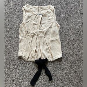 L'Agence Pleated Cream Black Silk Bow Sleeveless Blouse Top Sz 4